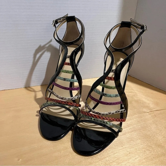 Ivanka Trump ITHAYZE8 Strappy Black Colorful Leather High Heels Sandals Size 9.5 - Picture 2 of 12
